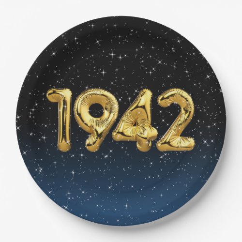 Gold 1942 Birth Year Balloons With Stars Paper Plates