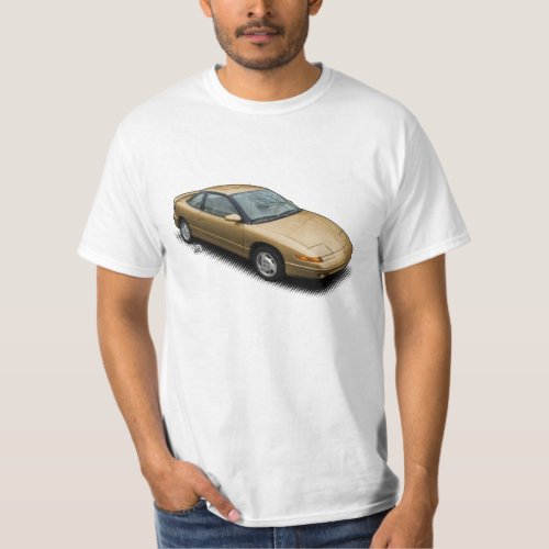 Gold 1991 Saturn SC2 on White T_Shirt