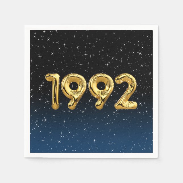 Gold 1992 Birth Year Balloons In Stars  Napkins (Front)
