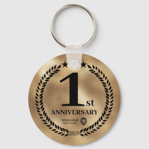 Gold 1st Anniversary Business Logo Commemorative Keychain