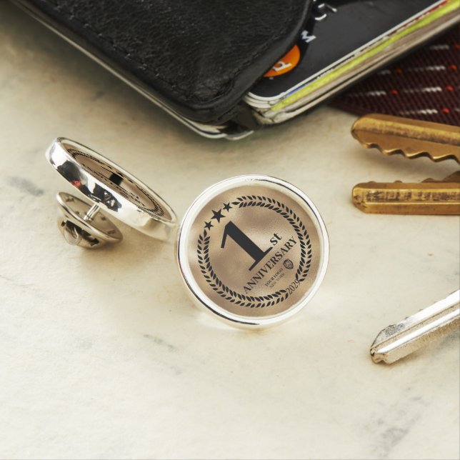 Gold 1st Anniversary Business Logo Commemorative Lapel Pin (In Situ)