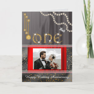 Gold 1st Anniversary Gold Number & Pearls Card