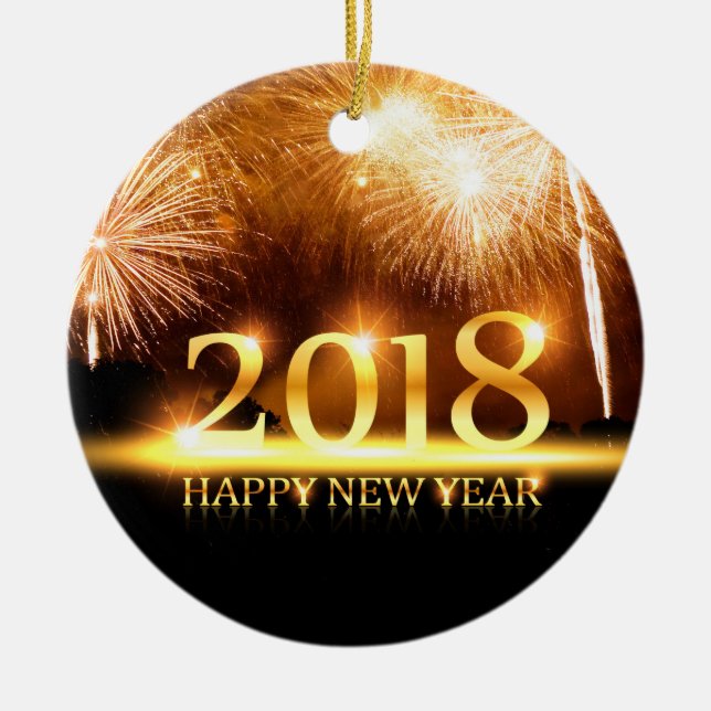 Gold 2018 Happy New Year Fireworks ornament (Front)