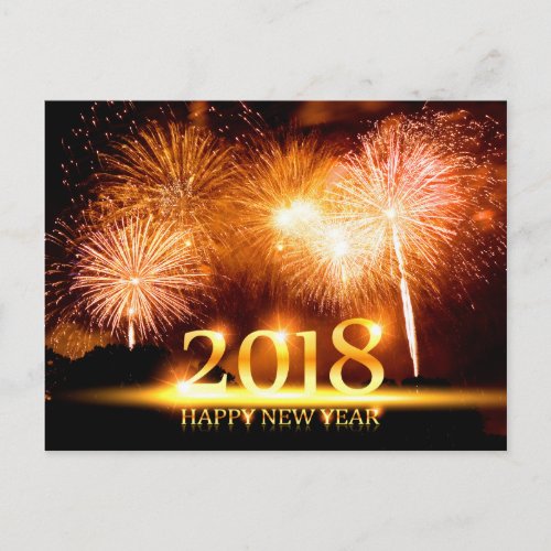 Gold 2018 Happy New Year Fireworks Postcard