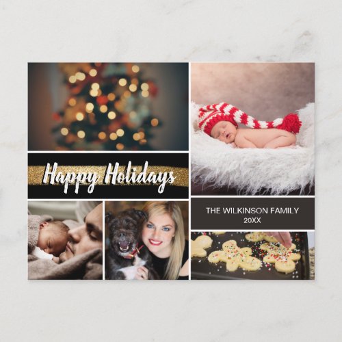 Gold 2021 Happy Holidays Photo Collage Christmas Holiday Postcard