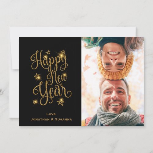 Gold 2022 Stars  Glitter Happy New Year Photo Holiday Card