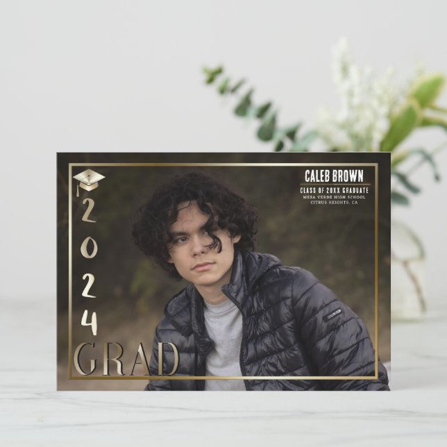 Gold 2024 Grad Graduation Photo Announcement (Standing Front)