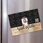 Gold 2026 Calendar Real Estate Photo QR Code Card<br><div class="desc">Present your best self to your clients and make sure they remember you year-round with this chic, elegant, 2026 calendar magnet card. A simple, modern white typography 12 month calendar, your custom qr code, personal photo and fancy black handwritten script typography on a brushed faux gold band overlay a black...</div>