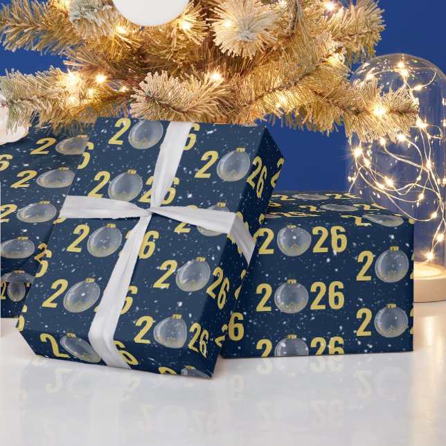 Gold 2026 Christmas Ornament  Wrapping Paper (Holidays)