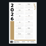Gold 2026 Corporate Wall Calendar Poster<br><div class="desc">Mark the new year with this poster-sized wall calendar featuring your contact information. Perfect as a gift for your favorite clients or general promotion. Change the color of the lines and boxes to whatever you like and don't forget to add your logo at the bottom! Available in royal blue, purple,...</div>