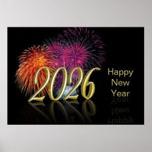 Gold 2026 Fireworks Happy New Year Poster