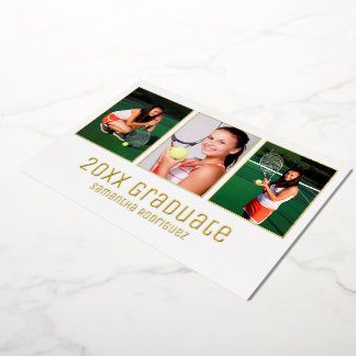 Gold 2026 Graduate 3 Photo Graduation Party Foil Invitation