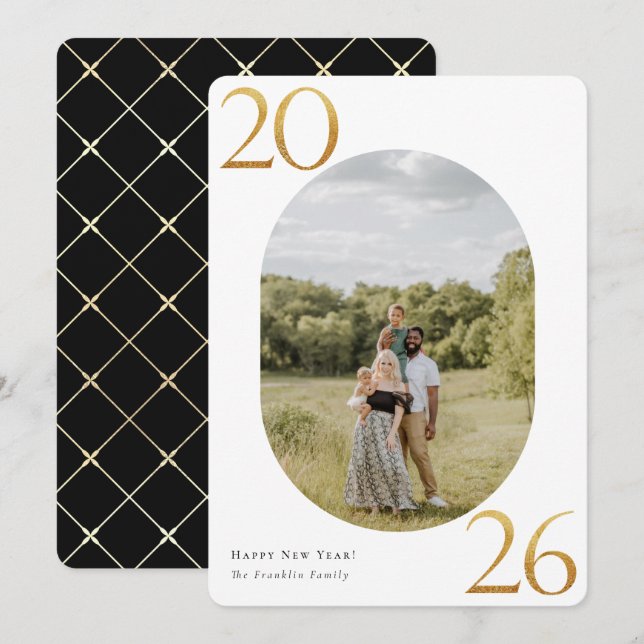 Gold 2026 New Year Photo Holiday Card (Front/Back)