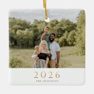Gold 2026 Single Photo Christmas Ceramic Ornament