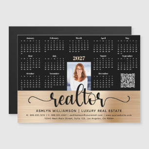Gold 2027 Calendar Realtor Photo QR Code Magnet
