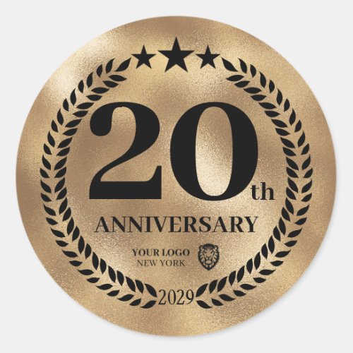 Gold 20th Anniversary Business Logo Commemorative Classic Round Sticker