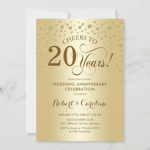Gold 20th Anniversary Celebration Invitation