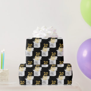 Gold 20th Birthday Balloons in White Box Wrapping Paper