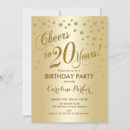 Gold 20th Birthday Party Invitation