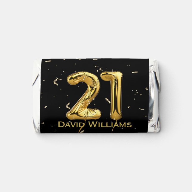 Gold 21st Birthday Balloons and Confetti Hershey's Miniatures (Front)