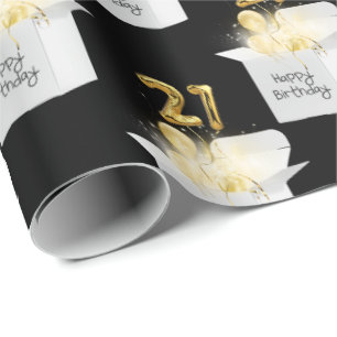 Gold 21st Birthday Balloons in White Box Wrapping Paper