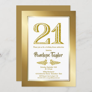 Gold 21st Birthday Dinner Party Invitation