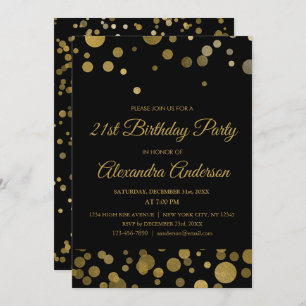 Gold 21st Birthday Party Gold Confetti Invitation