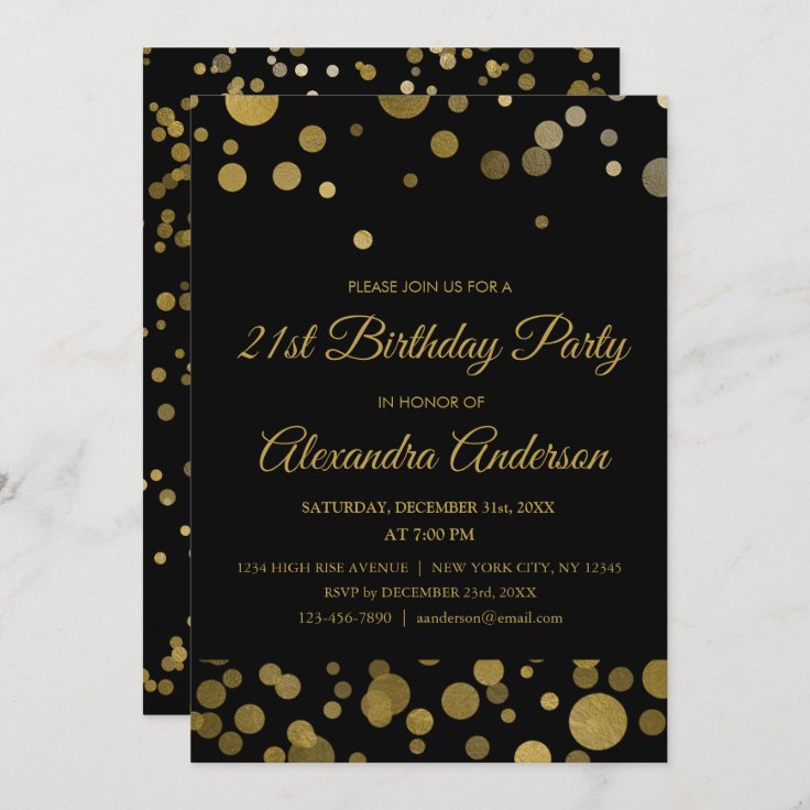 Gold 21st Birthday Party Gold Confetti Invitation | Zazzle