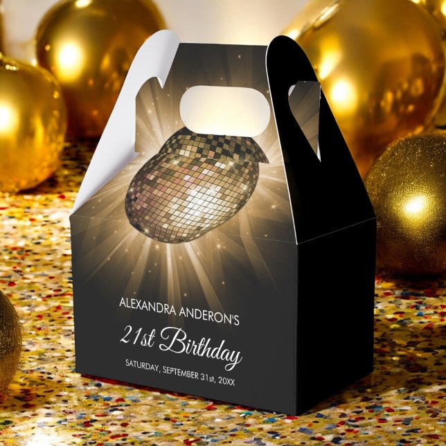 Gold 21st Birthday Party Gold Disco Ball Favor Boxes (Creator Uploaded)