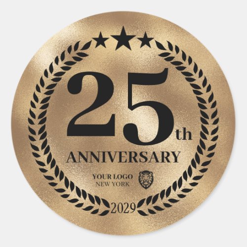 Gold 25th Anniversary Business Logo Commemorative Classic Round Sticker