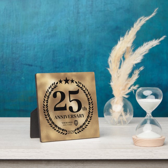 Gold 25th Anniversary Business Logo Commemorative Plaque (Insitu)