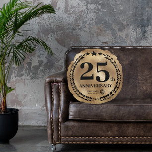 Gold 25th Anniversary Business Logo Round Pillow