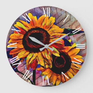 Gold 2 Glossy Sunflowers Elegant Collection Large Clock