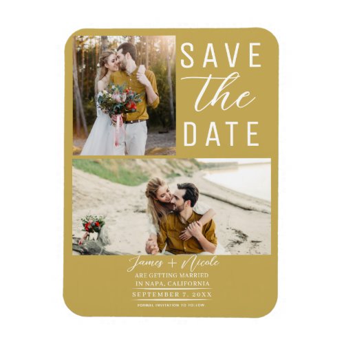 Gold 2 Photos Save the Date Wedding Magnet