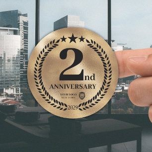 Gold 2nd Anniversary Business Logo Commemorative Classic Round Sticker
