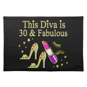 GOLD 30 AND FABULOUS 30TH BIRTHDAY DESIGN CLOTH PLACEMAT