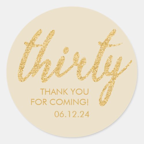 Gold 30 Birthday Thank You Glitter Thirty Classic Round Sticker
