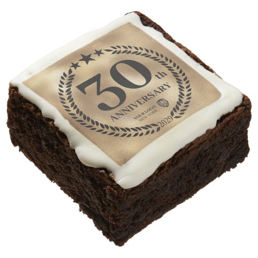 Gold 30th Anniversary Business Logo Brownie (Angled)