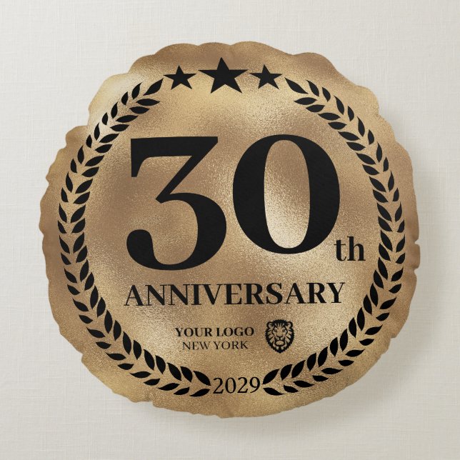 Gold 30th Anniversary Business Logo Round Pillow (Front)