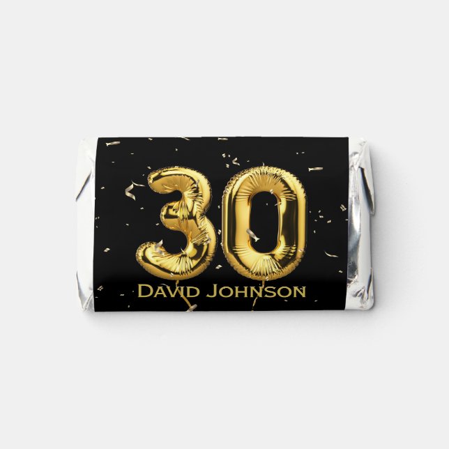 Gold 30th Birthday Balloons and Confetti  Hershey's Miniatures (Front)