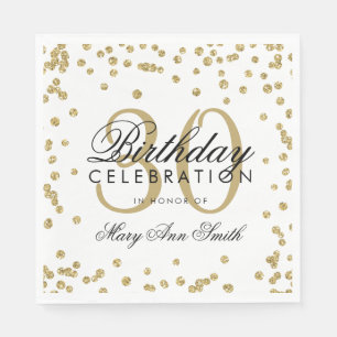 Gold 30th Birthday Glitter Confetti White Napkins
