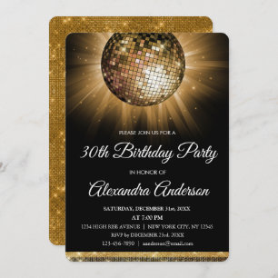 Gold 30th Birthday Party Gold Disco Ball Invitation