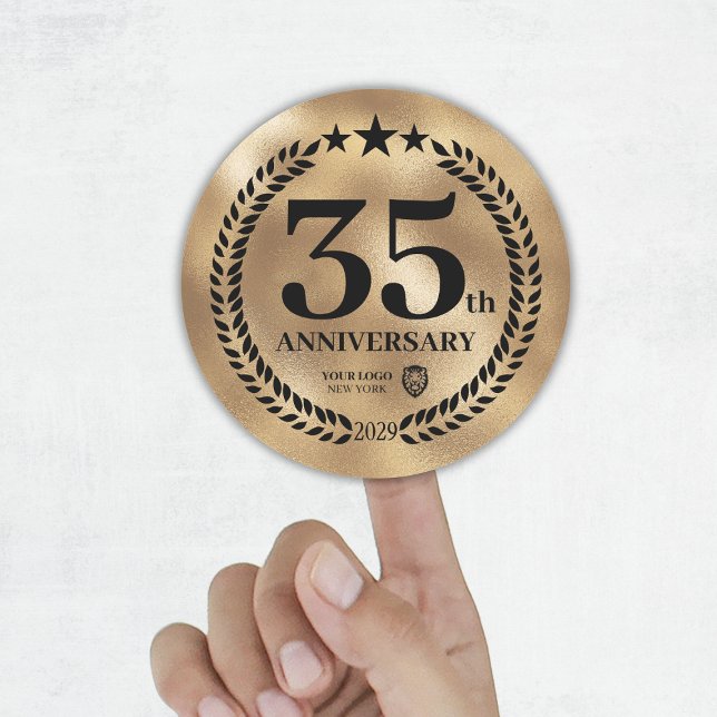 Gold 35th Anniversary Business Logo Commemorative Classic Round Sticker (Gold 35th Anniversary Business Logo Commemorative Classic Round Sticker
)