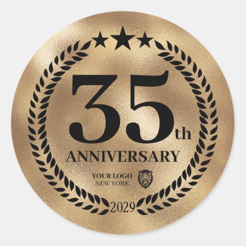 Gold 35th Anniversary Business Logo Commemorative Classic Round Sticker