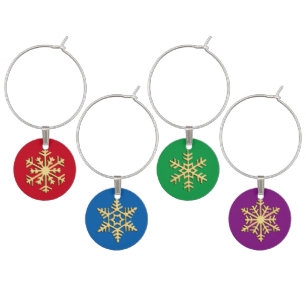 Gold 3-d snowflakes, Customizable Backgrounds Wine Charm