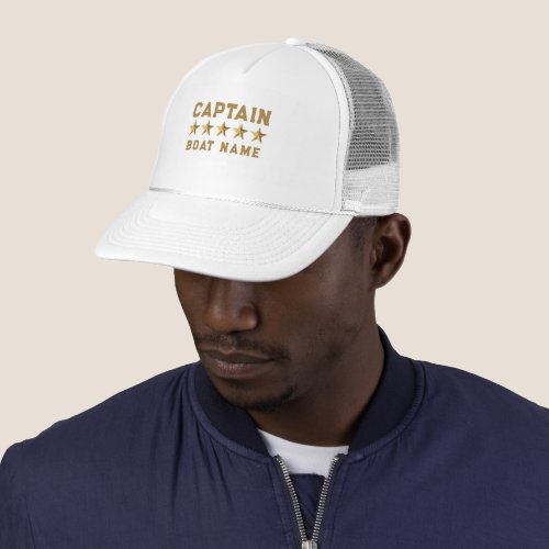 Gold 3_D Stars Custom Text Nautical Design Trucker Hat