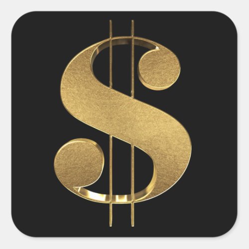 Gold 3D Dollar Sign Square Sticker