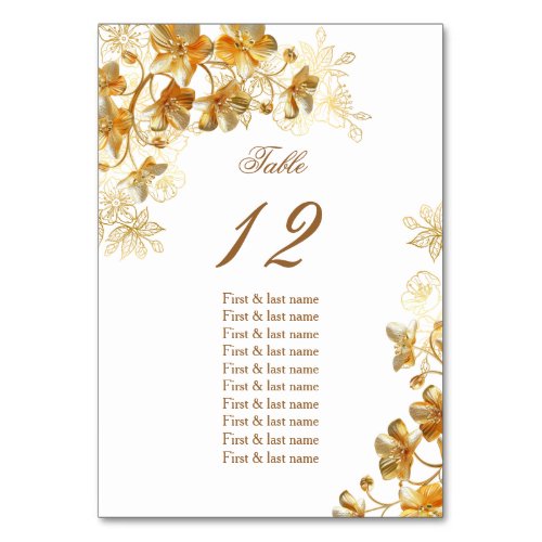 Gold 3D Floral Wedding  Seating Chart Table Number