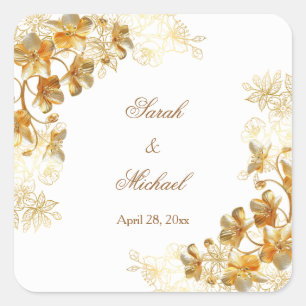 Gold 3D Floral Wedding   Square Sticker