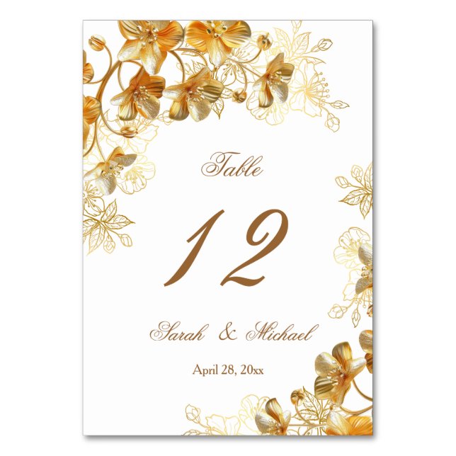 Gold 3D Floral Wedding   Table Number (Front)